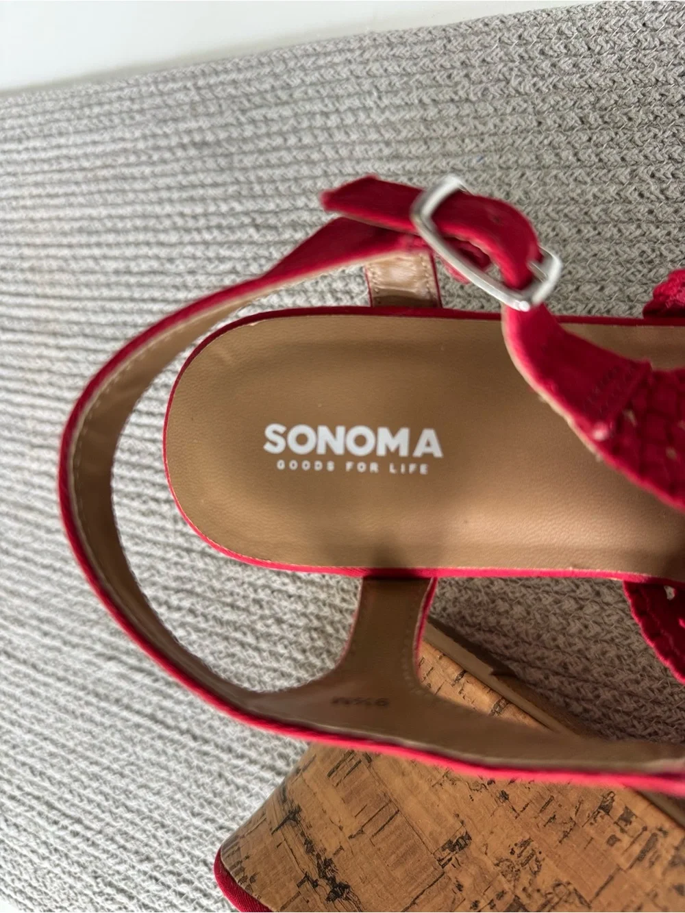 Sonoma Red Woven Crochet Cork Wedge Ankle Strap Platform Sandals Size 7.5